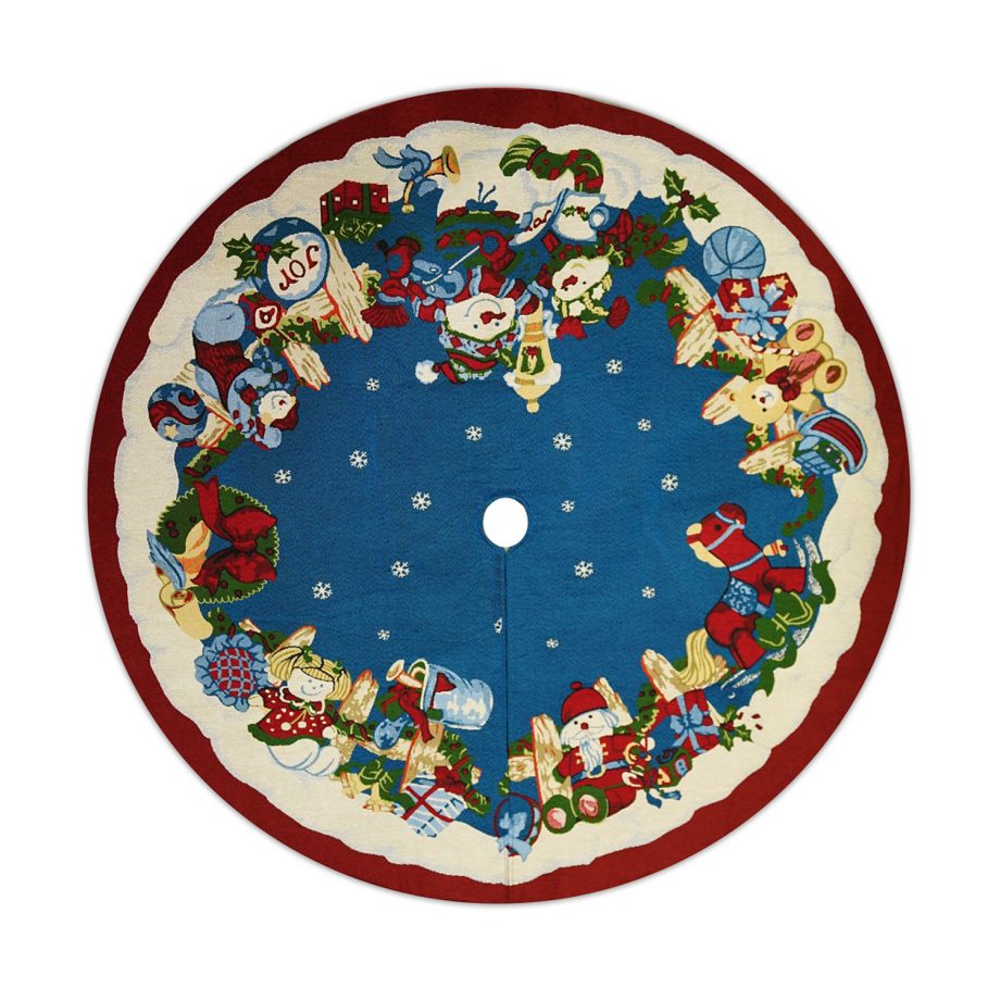 TREE SKIRT 52" BLUE TAPESTRY , SNOWMEN & TOYS DESIGN
