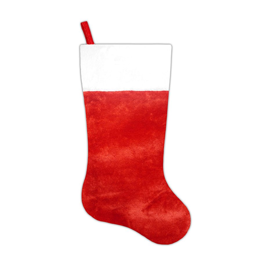 STOCKING 20.5" RED FAUX FUR W/WHITE TRIM