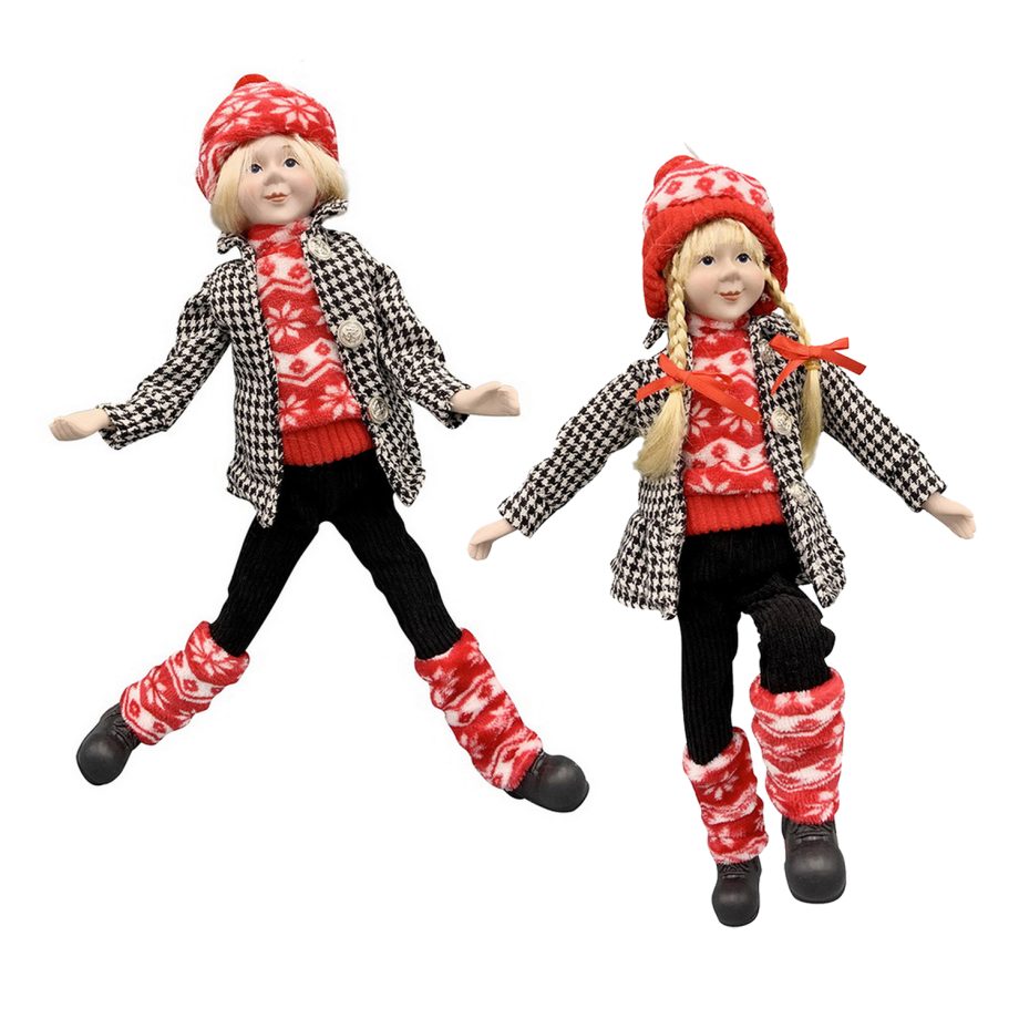 POSABLE BOY/ GIRL 18" RED SWEATER W/ BLACK/ WHITE COAT 2 ASST.