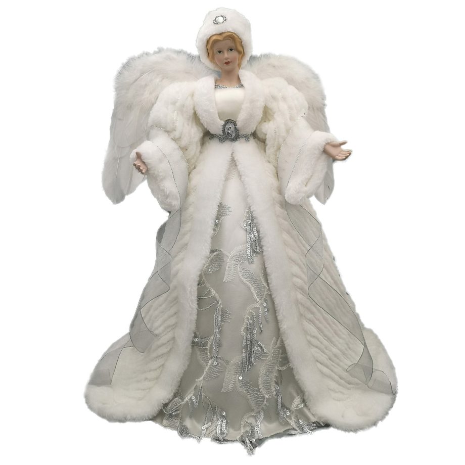 ANGEL TREE TOP 24" SILVER/WHITE W/ HAT
