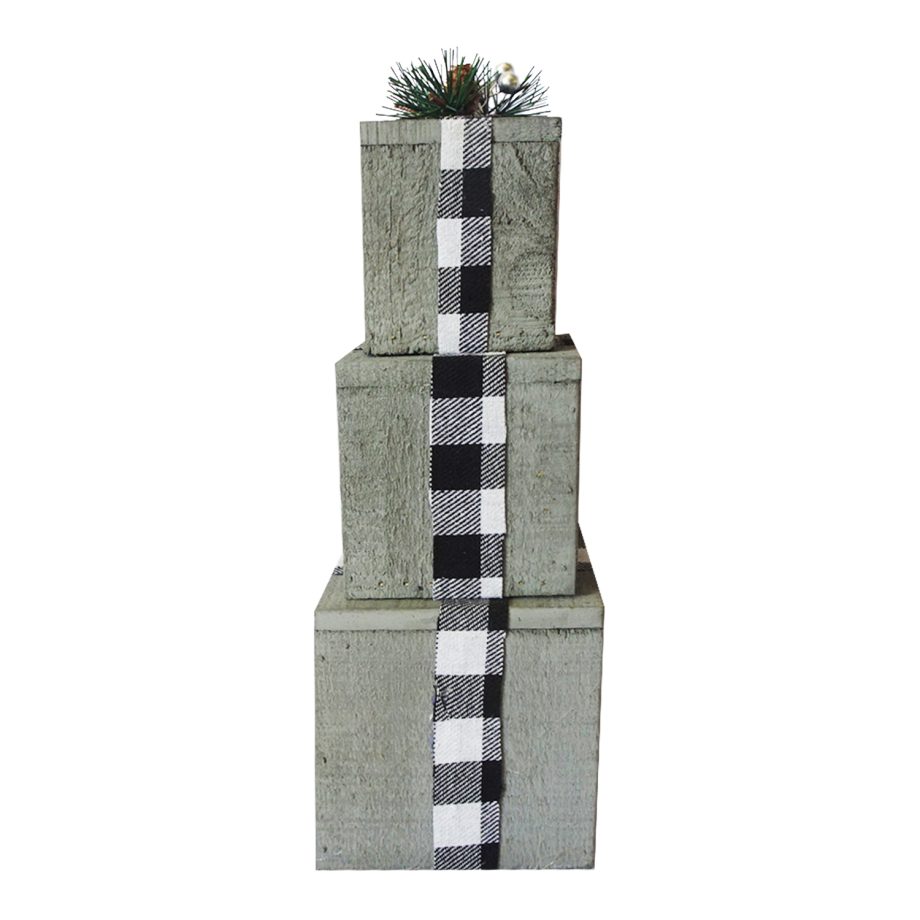 WOODEN GIFT BOX 5"X5"X13" BLACK/ WHITE RIBBON