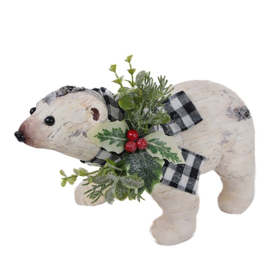 BEAR BIRCH LOOK 11"X5"X7" WHITE/BLACK PLAID SCARF