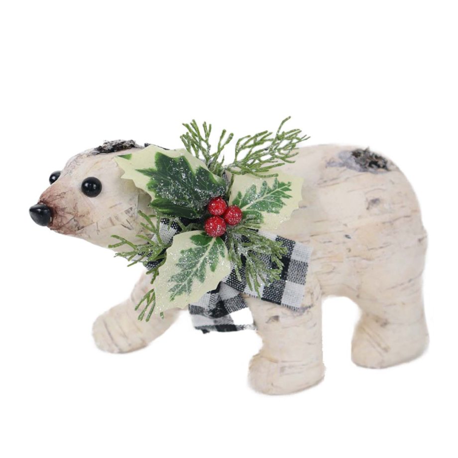 BEAR BIRCH LOOK 9"X4"X5" WHITE/BLACK PLAID SCARF