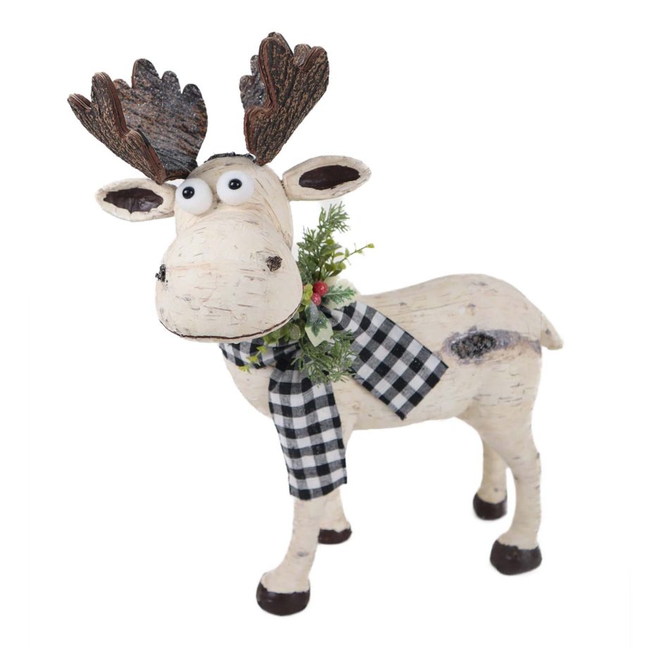 MOOSE BIRCH LOOK 18"X9"X19" BLACK/ WHITE PLAID SCARF