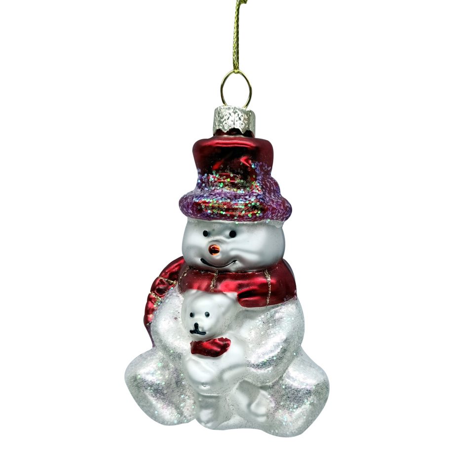 ORN GLASS SNOWMAN 3"X2"X4" RED/WHITE