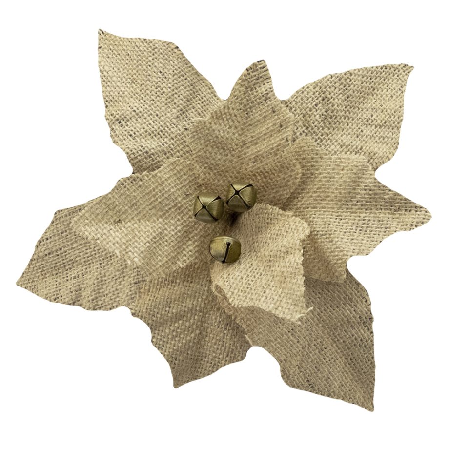 POINSETTIA HEAD NATURAL 9.5" BURLAP W/ CLIP