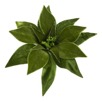 POINSETTIA HEAD GREEN 9" VELVET W/ CLIP