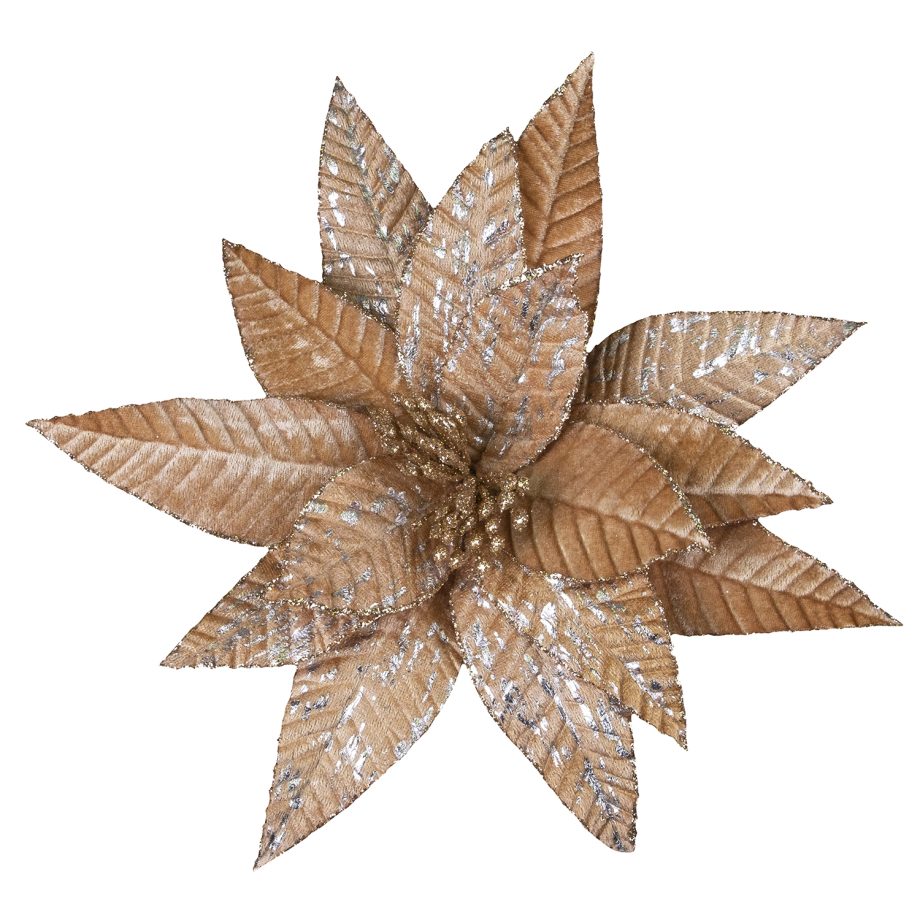 POINSETTIA HEAD COFFEE 12" VELVET W/ SILVER FOIL & CLIP