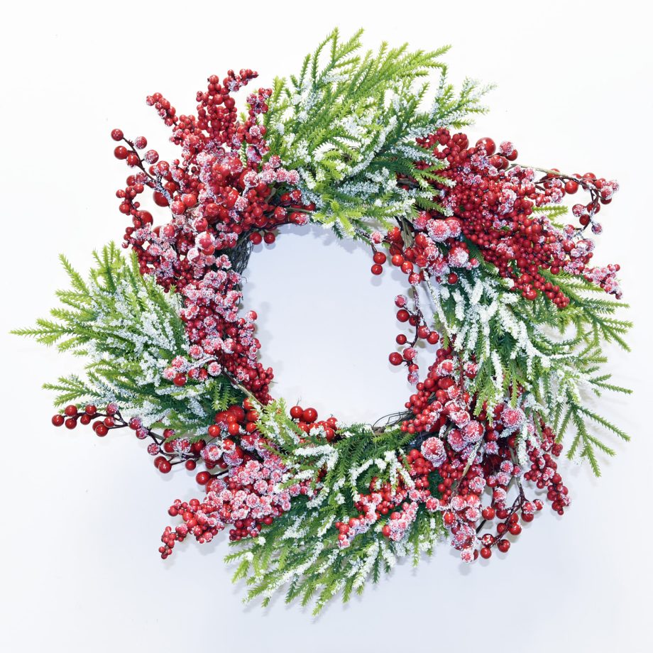 WREATH GRN 22" CEDAR W/ FROSTED  BERRIES