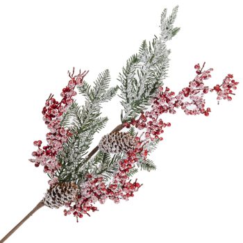 SPRAY FROSTED PINE 25" RED BERRY W/ CEDAR & CONES