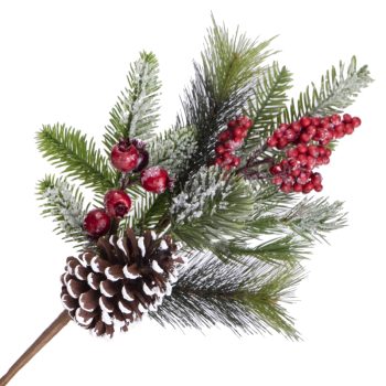 SPRAY FROSTED PINE 16" RED BERRY  W/ MIXED NEEDLE PINE & CONE