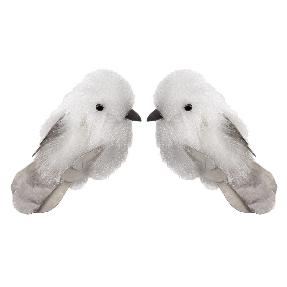 BIRD NATURAL GRAY/WHITE 5" W/ CLIP FEATHER TAIL 3/S