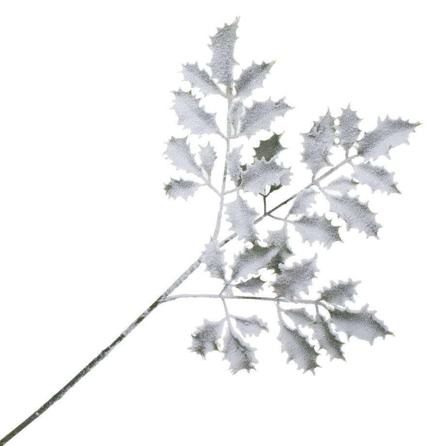 SPRAY FLOCKED HOLLY LEAVES 25"