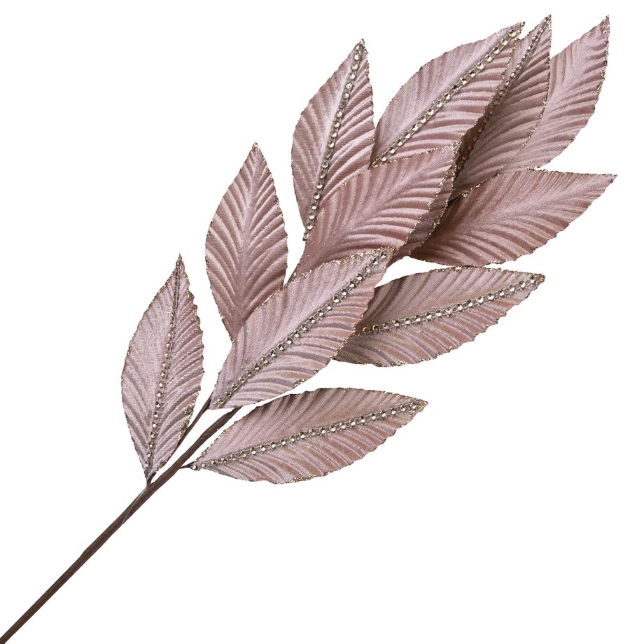 SPRAY LEAVES VELVET 27" ROSE GOLD W/ SEQUINS AND GLITTER BORDER