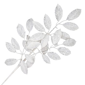SPRAY LEAVES 33" WHITE W/ SILVER GLITTER