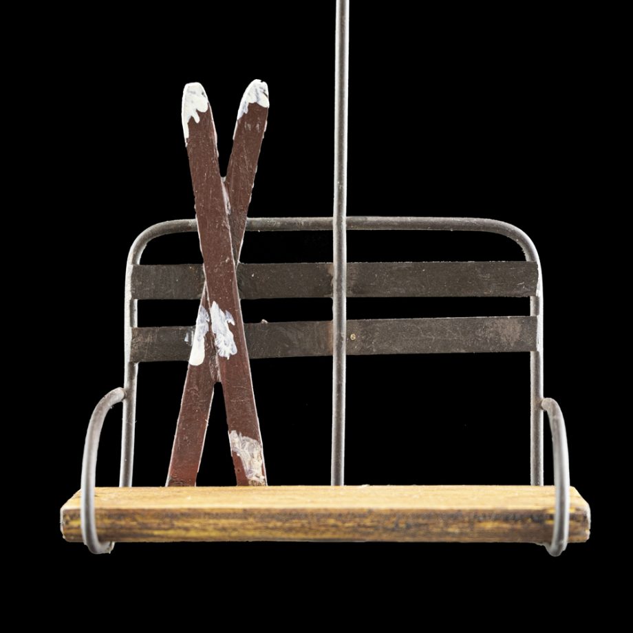 ORN WINTER METAL SKI CHAIR LIFT 5" WOOD SEAT