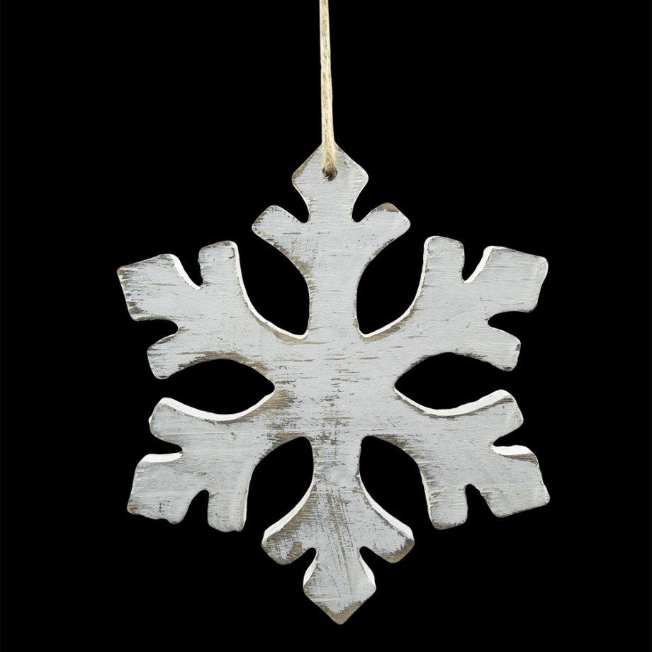 ORN WOODEN SNOWFLAKE 6" WHITE WASHED