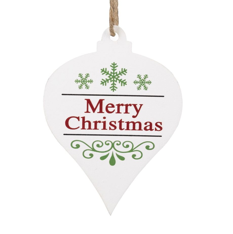 ORN WOODEN FINIAL 4" W/ RED/ GREEN MERRY CHRISTMAS PRINT