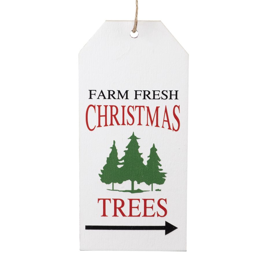 ORN WOODEN TAG 5"WHITE W/ GREEN TREE