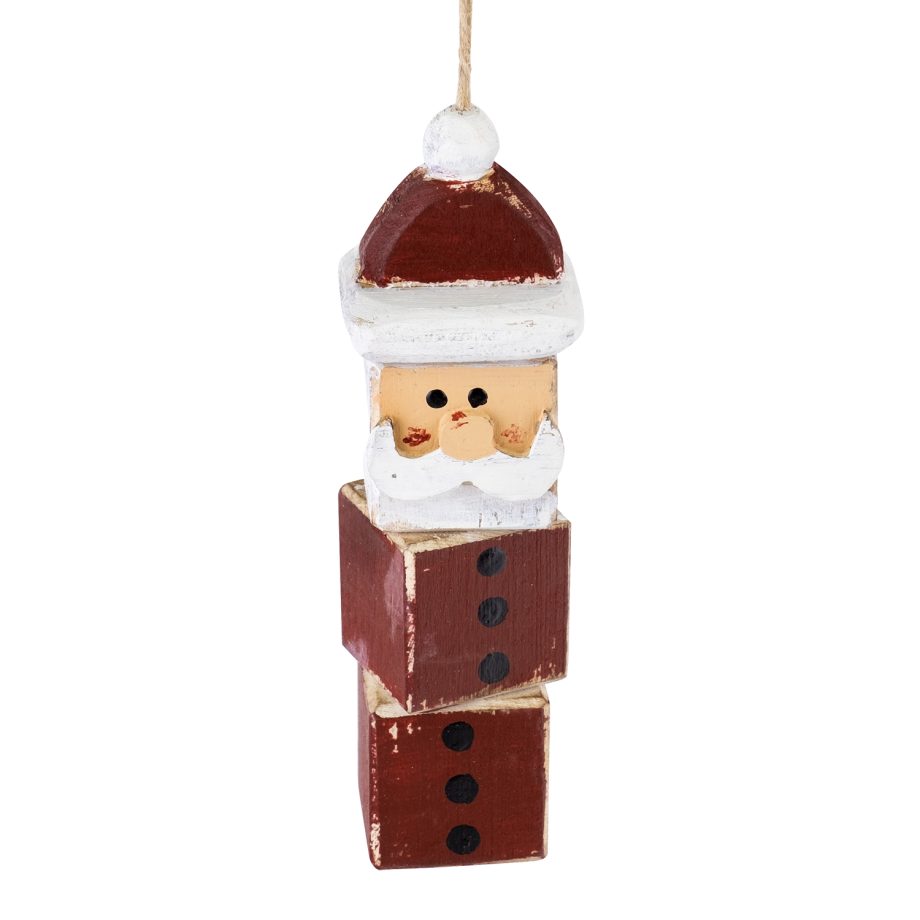 ORN WOODEN BLOCKS 5.5" RED SANTA