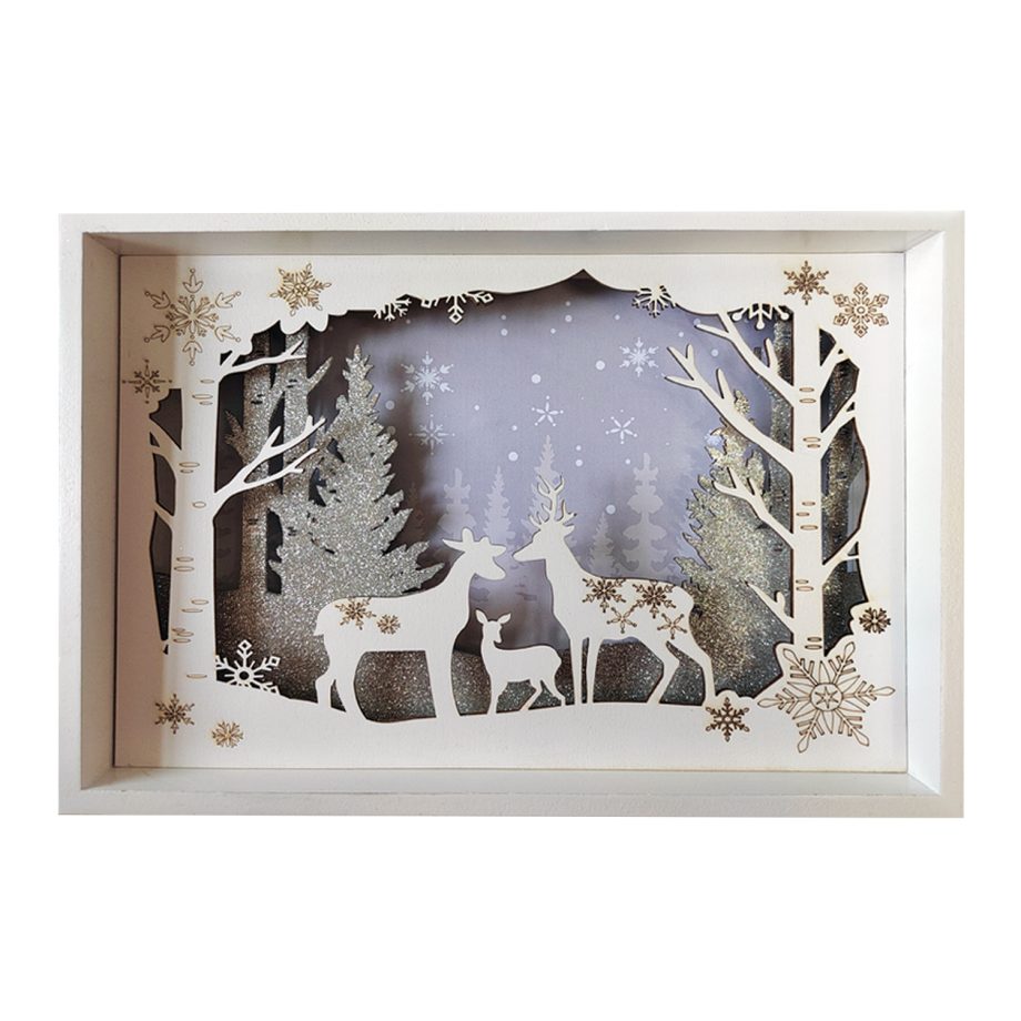 WOODEN FRAME DECORE13"X9" WHITE DEER DESIGN