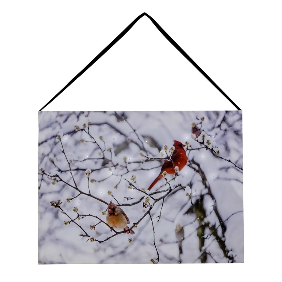 CANVAS 8"X6" LED 20 FIBERS 2 BIRDS ON BRANCH