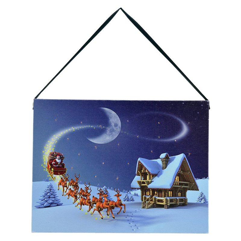 CANVAS WALL ART 08"X6" 20 FIBERS SANTA'S SLEIGH W/ REINDEERS