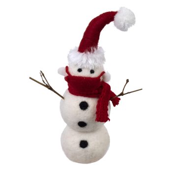 ORN WOOL SNOWMAN 6.5" W/ RED HAT & MASK