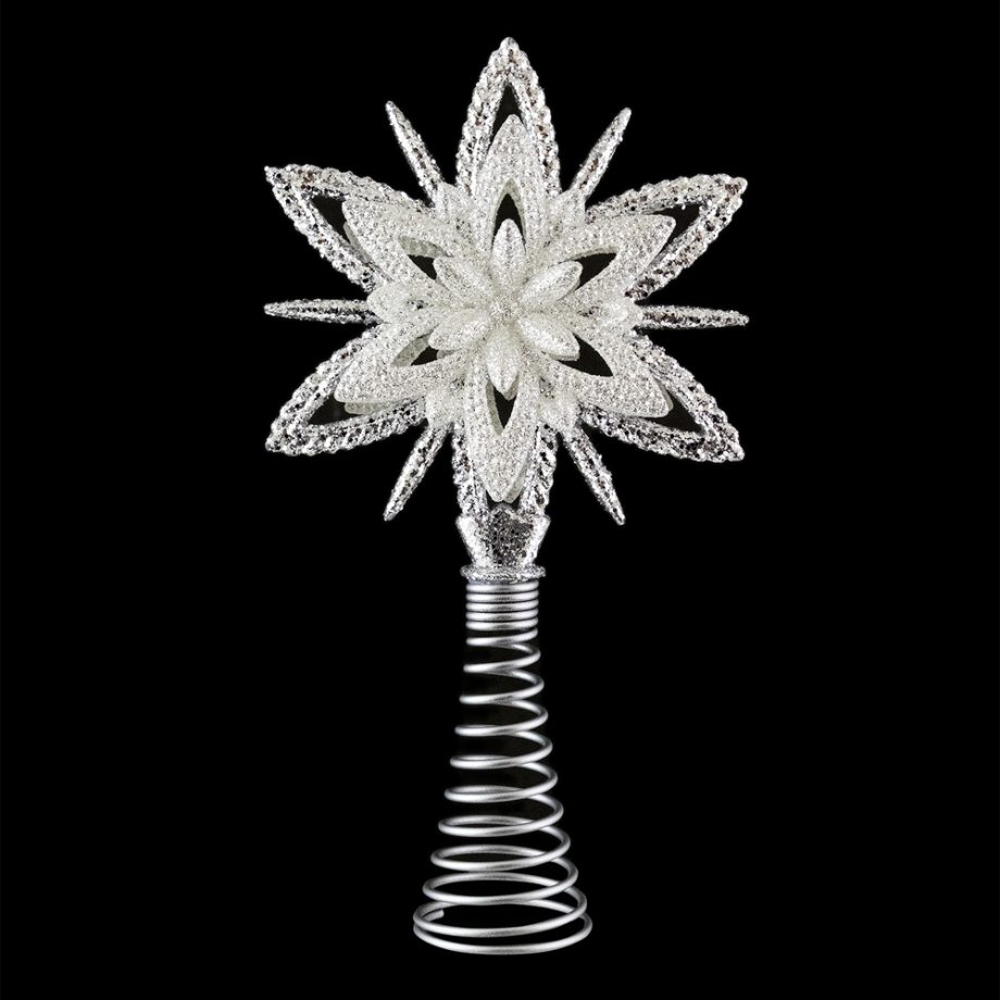 TREE TOP STAR SILVER GLITTER 7.5" W/ BRIGHT SILVER GLITTER 3D