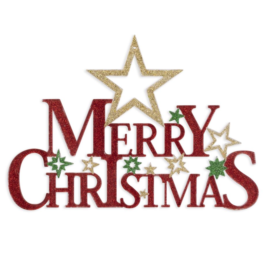 ORN RED/GOLD "MERRY CHRISTMAS" 6" W/ GLITTER