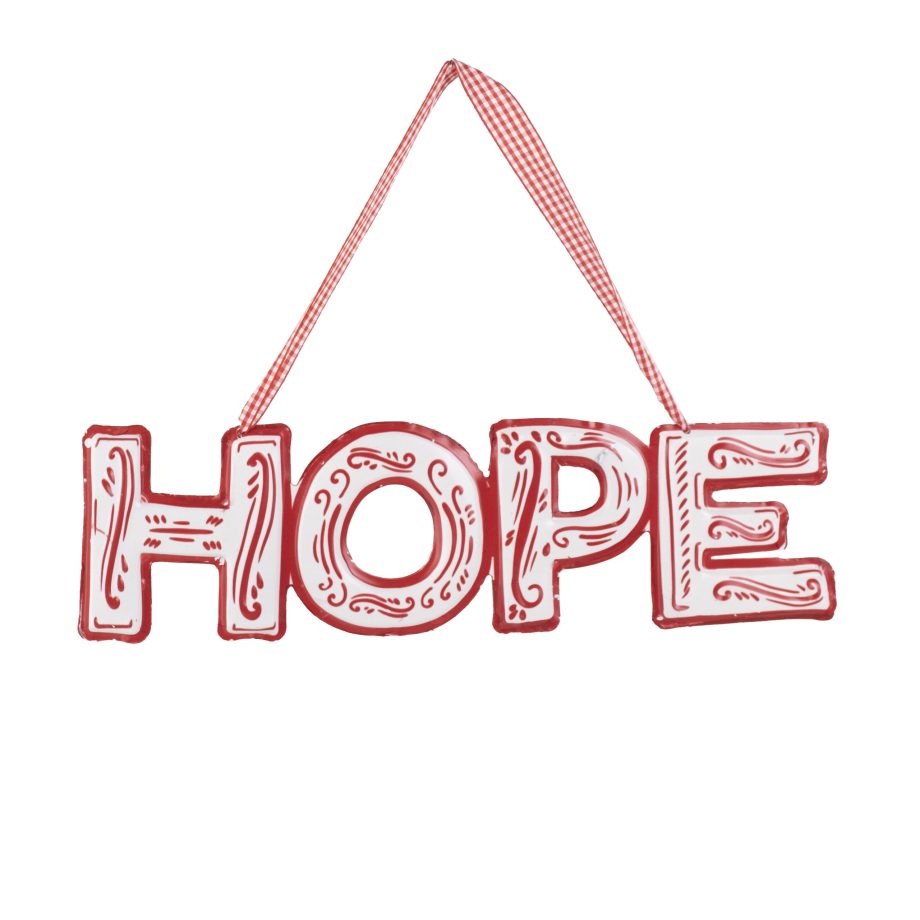 ORN METAL 9.5" "HOPE" RED/ WHITE