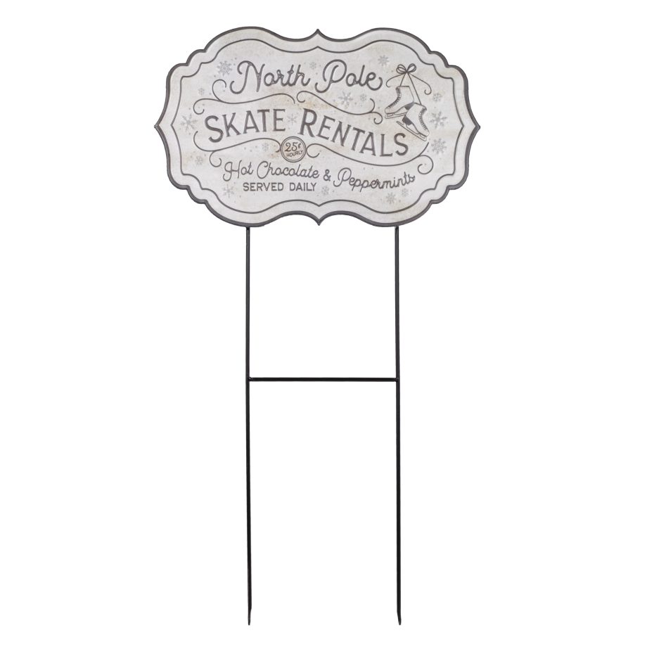 METAL SIGN 35 X 19" SKATE RENTAL WHITE/ GRAY