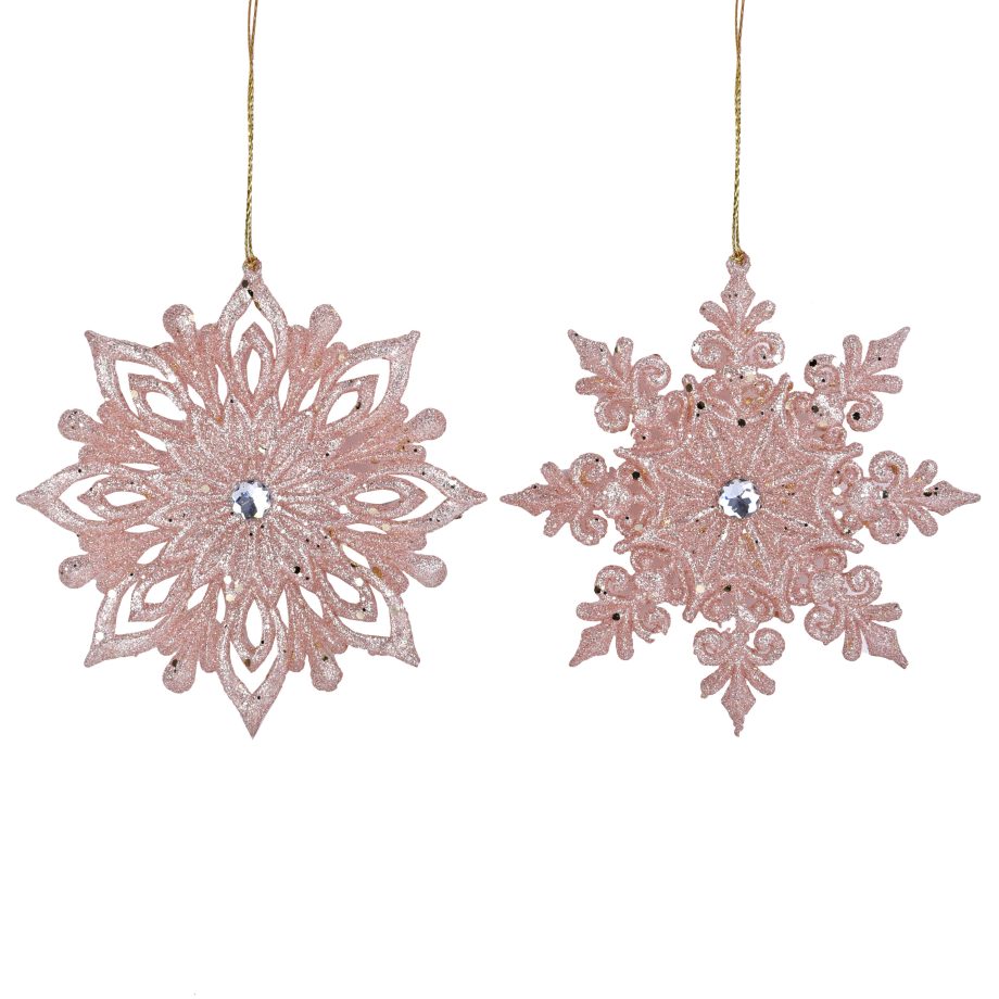 ORN ROSE GOLD SNOWFLAKE 5.5" W/LT. COPPER GLITTER & JEWEL 2/S