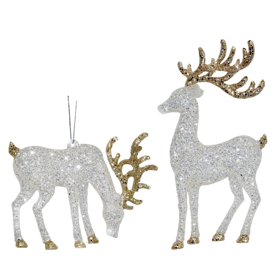 ORN SILVER /CHAMP. REINDEER 5.5" W/ GLITTER 2/S