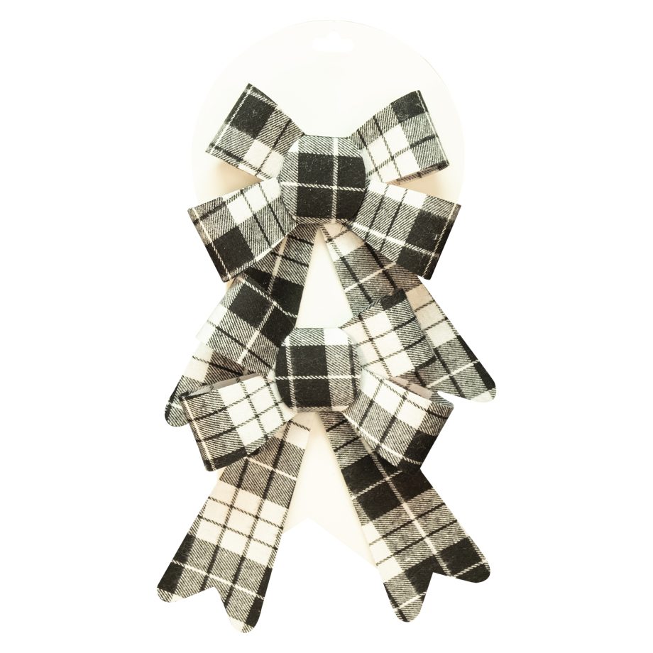 BOW BLACK/ WHITE PLAID 5.5" X 7" 2PCS
