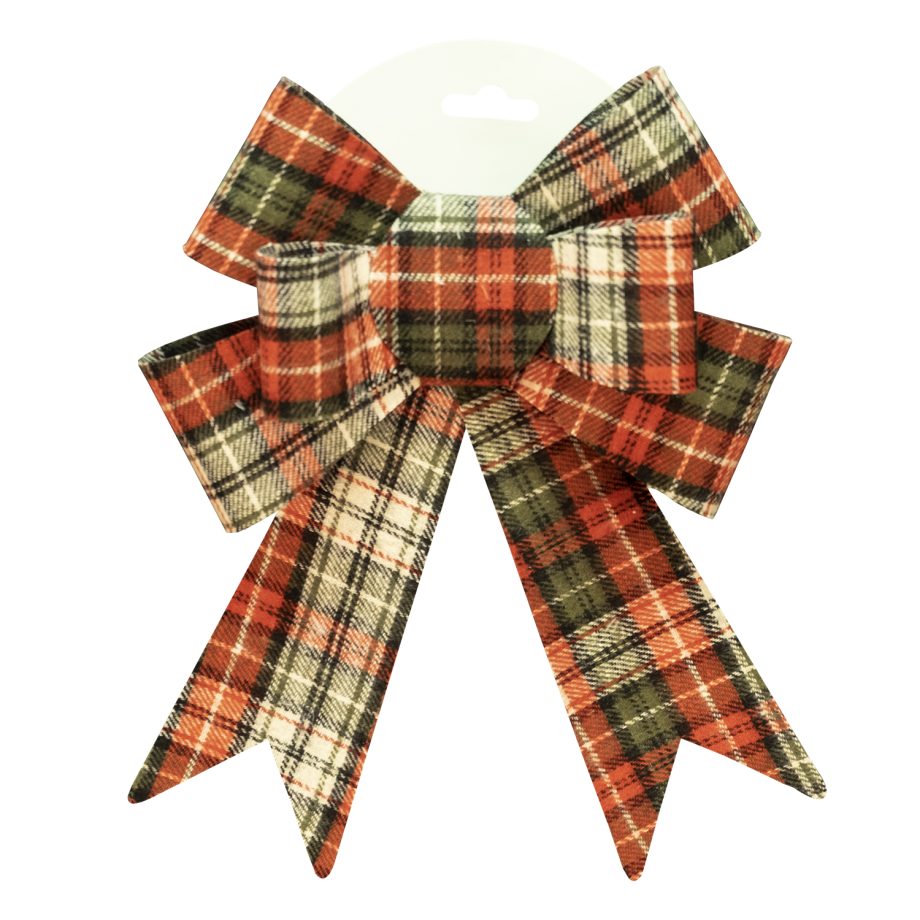 BOW RED/ GREEN/ IVORY PLAID 7" X 12"