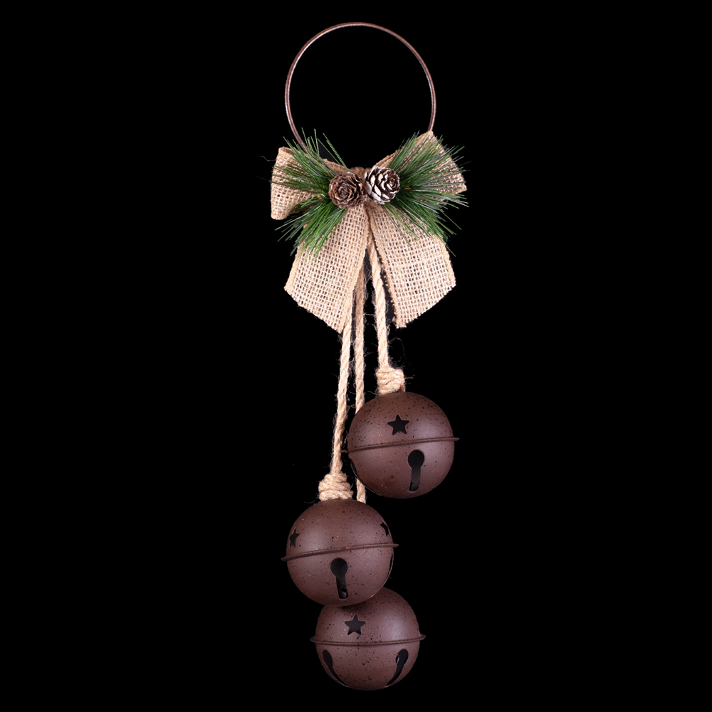 BELL BROWN 15" 60MMx3 DOOR HANGER W/ BURLAP BOW/ PINE CONE