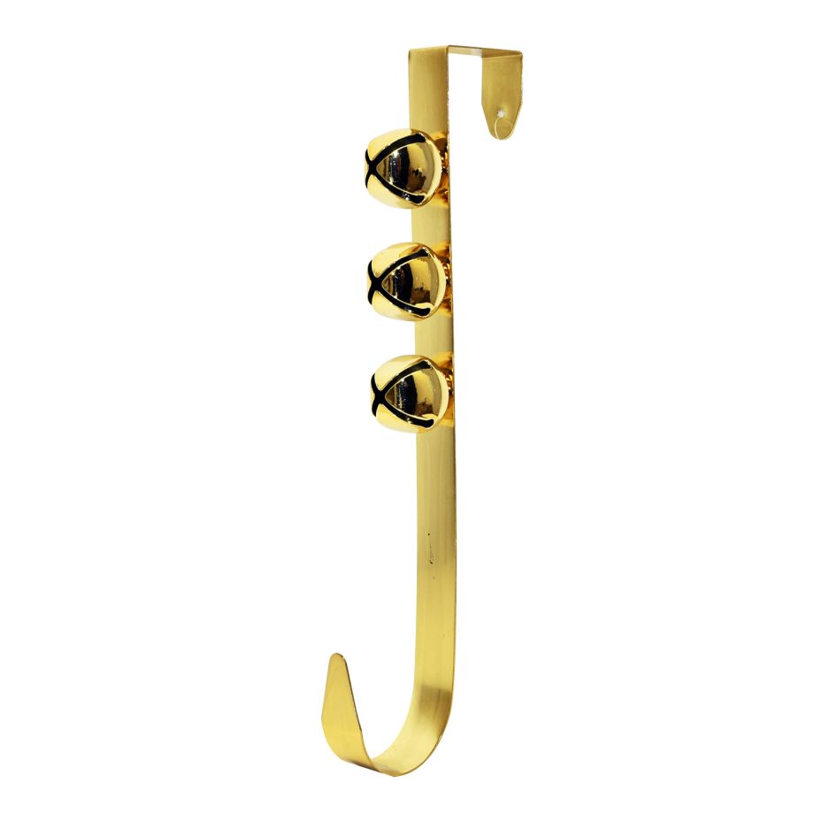 WREATH HANGER 12" W/ 3 BELLS  SHINY GOLD