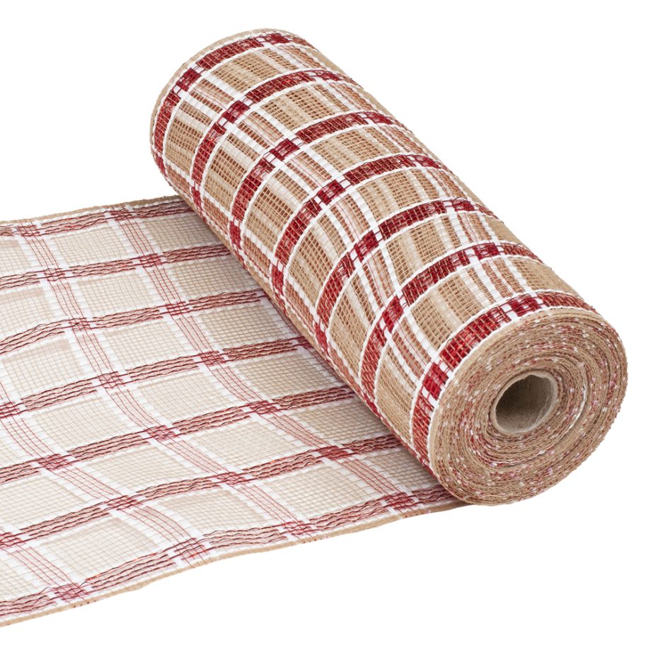 DECOR MESH 10.5"x10 YDS NAT NATURAL/RED & WHITE CHECK
