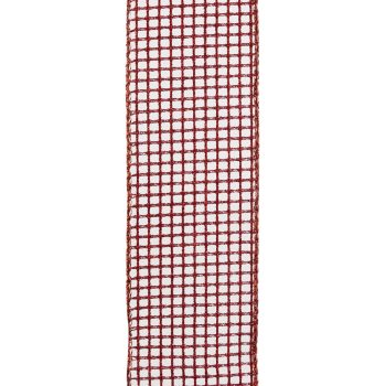 WIRED RIBBON 2.5"X10 YDS RED NET W/ RED GLITTER