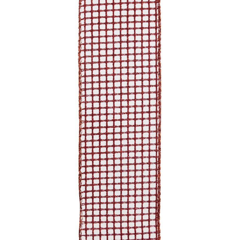 WIRED RIBBON 2.5"X10 YDS RED NET W/ RED GLITTER