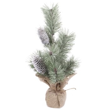 TREE FROSTED NEEDLE PINE 15" W/ PINE CONES & BURLAP BASE
