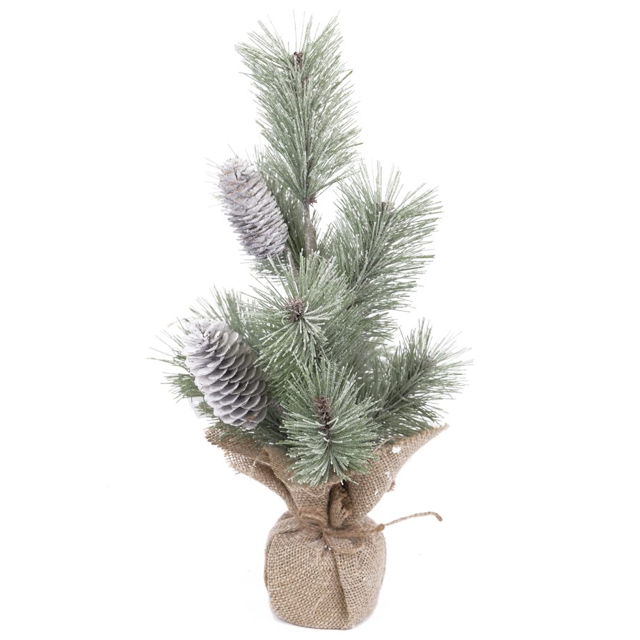 TREE FROSTED NEEDLE PINE 15" W/ PINE CONES & BURLAP BASE