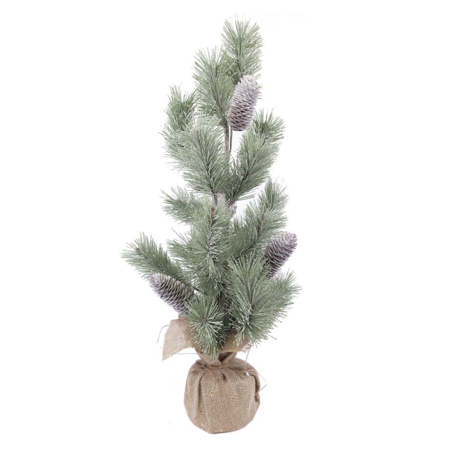 TREE FROSTED NEEDLE PINE 25" W/ PINE CONES & BURLAP BASE