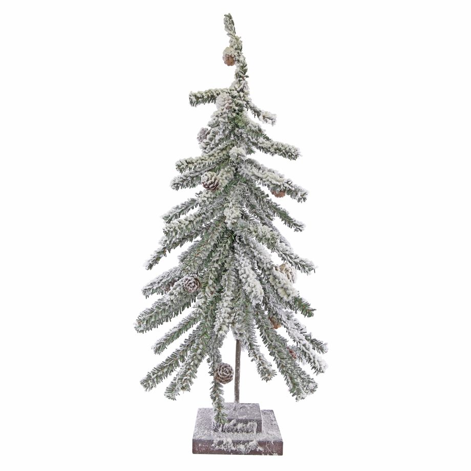 TREE FLOCKED PVC ALPINE 25" W/ PINE CONES & BASE