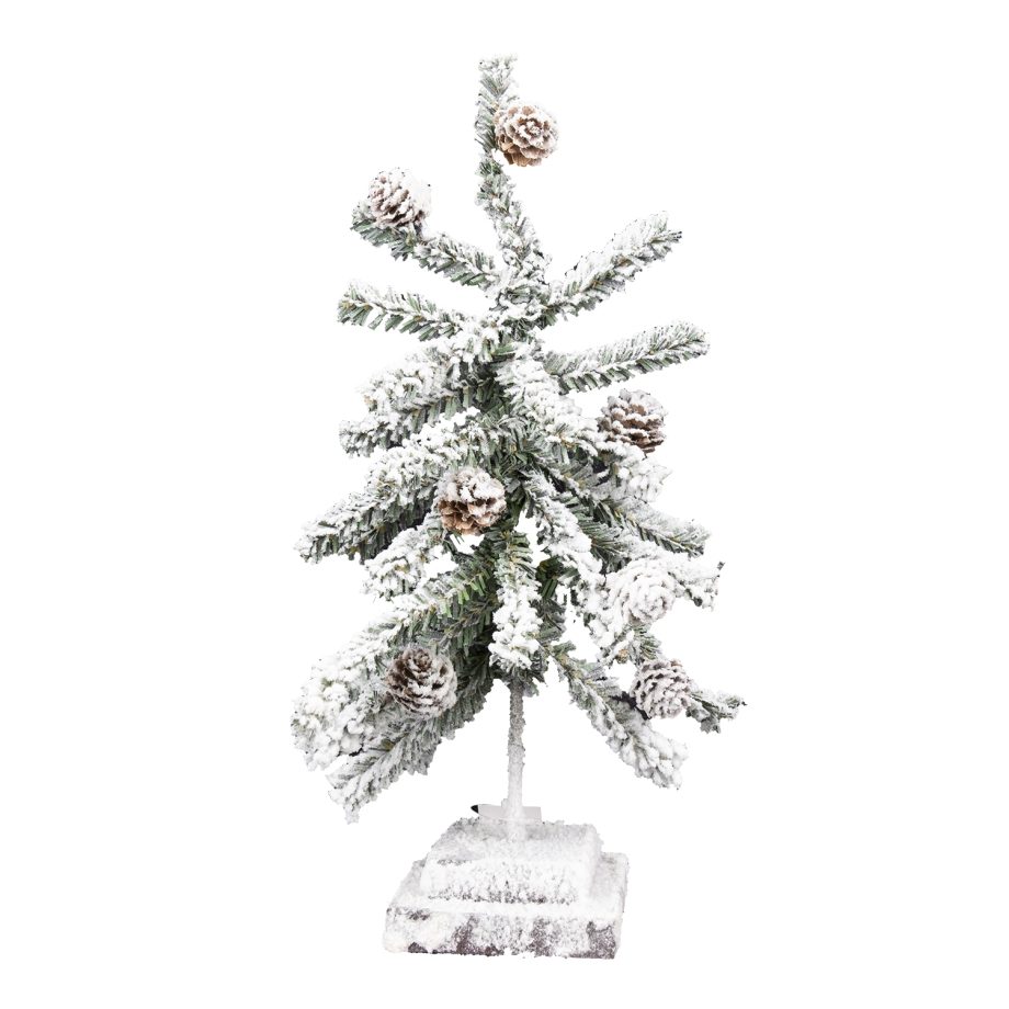 TREE FLOCKED PVC ALPINE 20" W/ PINE CONES & BASE