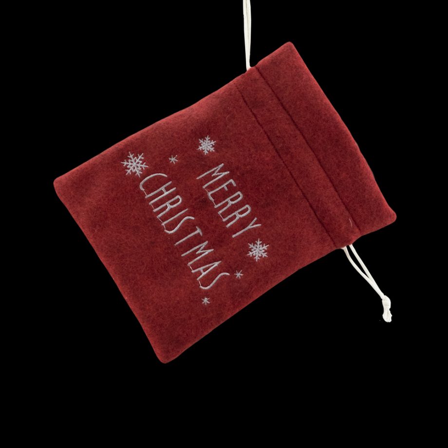 GIFT SACK RED FELT 6"x8" RED W/ MERRY CHRISTMAS EMBROIDERY