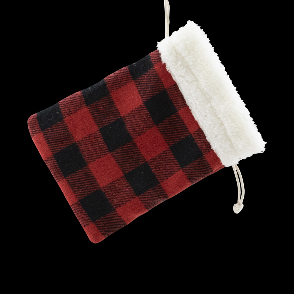 GIFT SACK RED/ BLACK PLAID 6" X 8" SHERPA CUFF