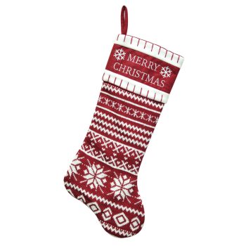 STOCKING 20.5" RED/WHITE KNITTED NORDIC PRNT W/ MERRY CHRISTMAS EMB CUFF