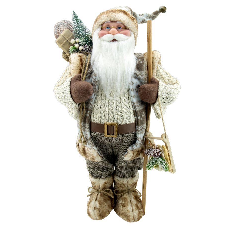 SANTA 18" STANDING BROWN WOODLAND LOOK W/ SLEIGH